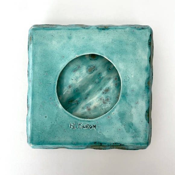 Vintage Unique Teal Ashtray - Glazed Ceramic - Artist Signed H. Kubon - Handmade - Picture 6 of 8